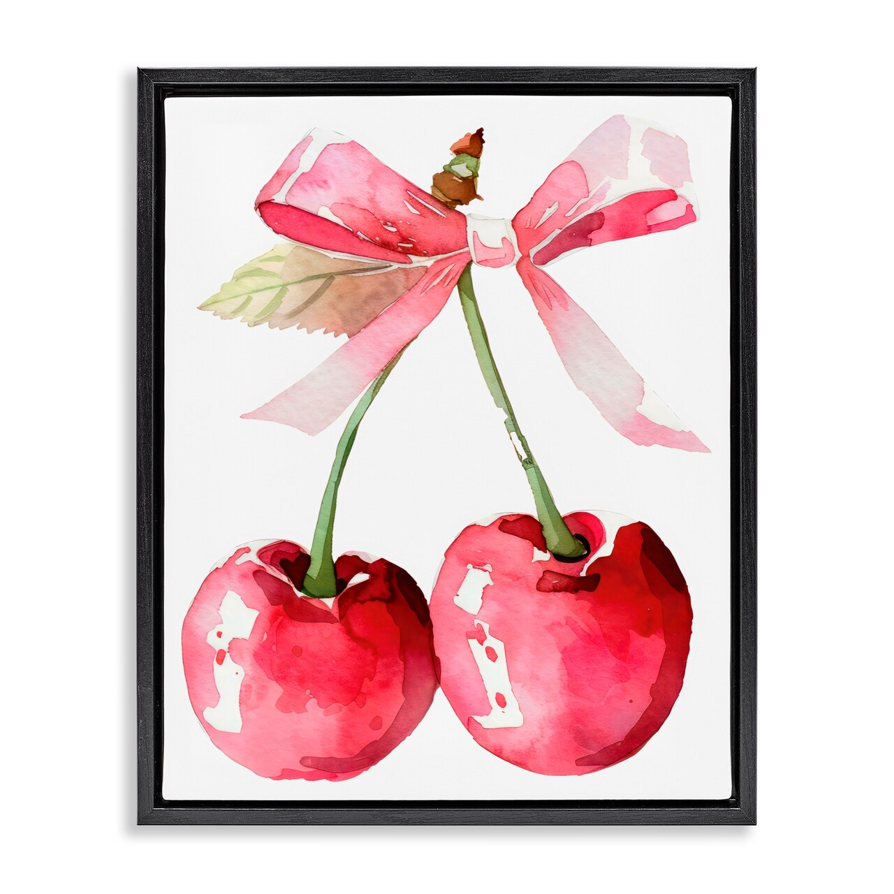 Stupell Industries Cherries with Chic Pink Bow Black Framed Floater Canvas Wall Art, design by Creative Studio